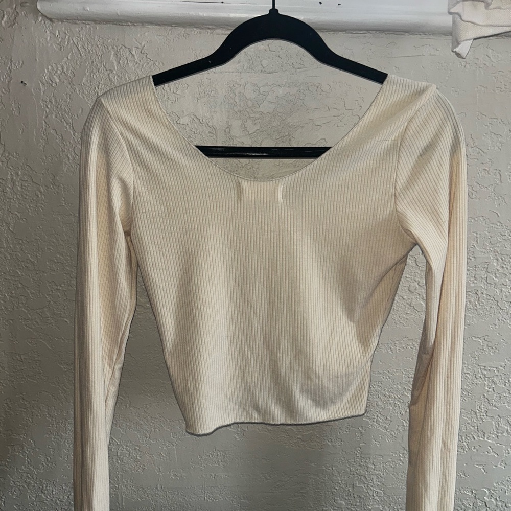 Cream Ribbed Crop Top - Picture 5 of 5